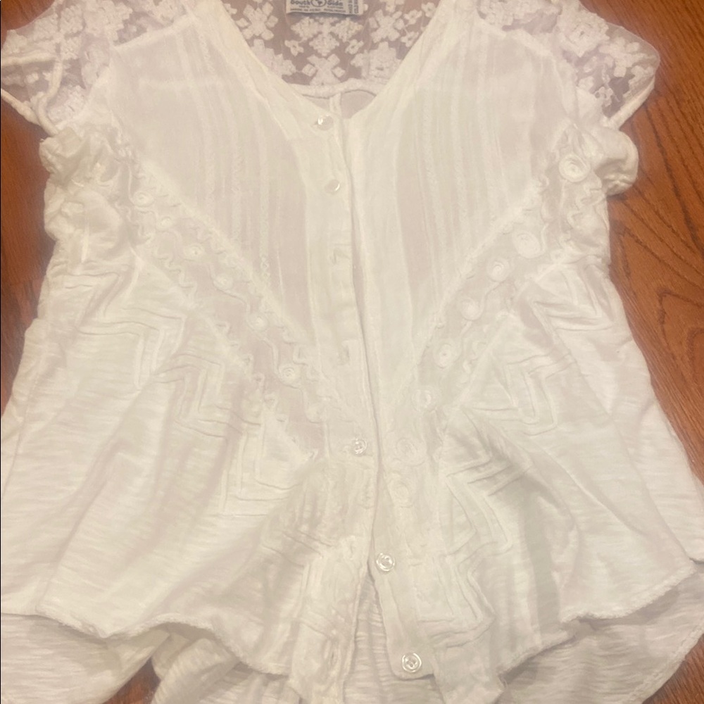 Women's White Lace Button-Up Top